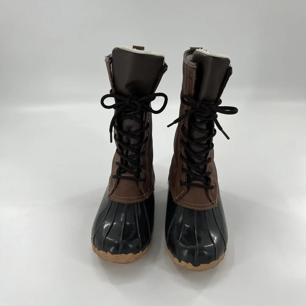 Sporto Daphne Leather Snow Duck Boot Womens 6 Black Mid Calf Black Winter‎ Laces